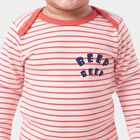 Infants' Coral 100% Cotton Round Neck Striped Baba Suit, Coral, small