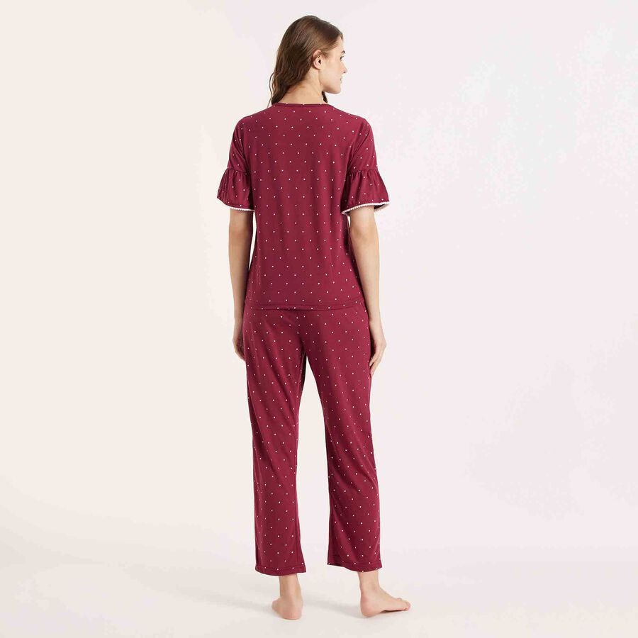 Printed Night Suit, Maroon, large image number null