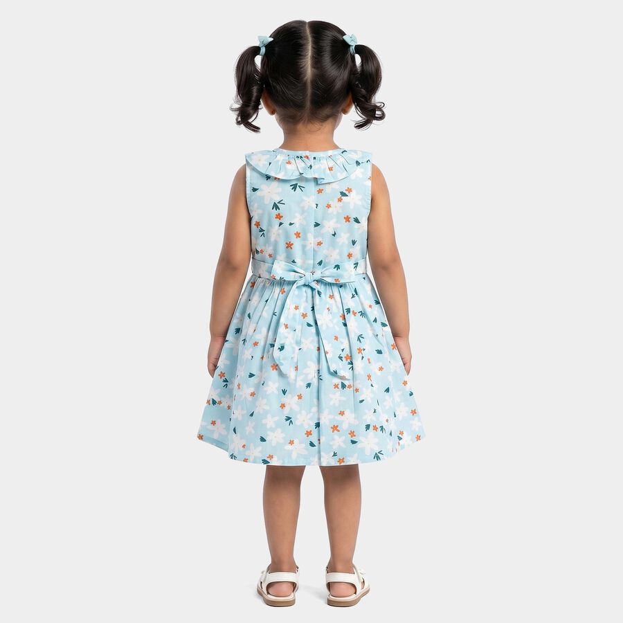 Girls' Light Blue Floral Printed Fit and Flare Frock, हल्का नीला, large