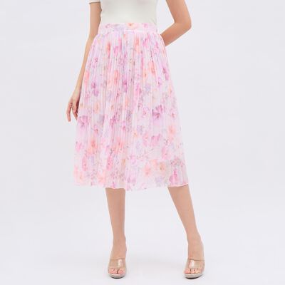 Women's Pink Pleated Calf Length Skirt