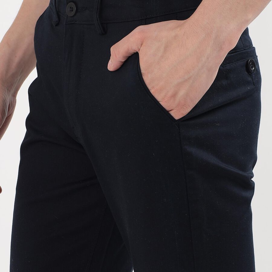 Men's Cross Pocket Slim Fit Casual Trousers, नेवी ब्लू, large image number null