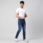 Men's Blue Slim Fit Faded Jeans, गहरा नीला, small