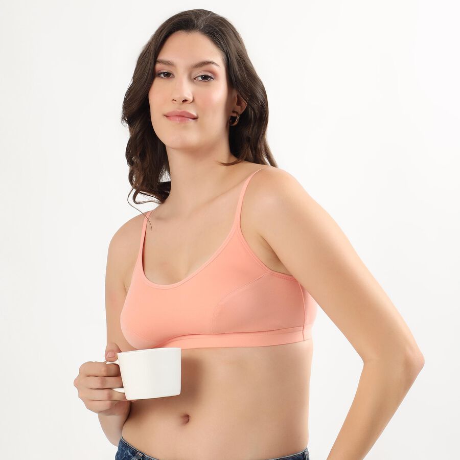 Women's Soft Peach Cotton Blend Wire-Free Everyday Bra, Peach, large