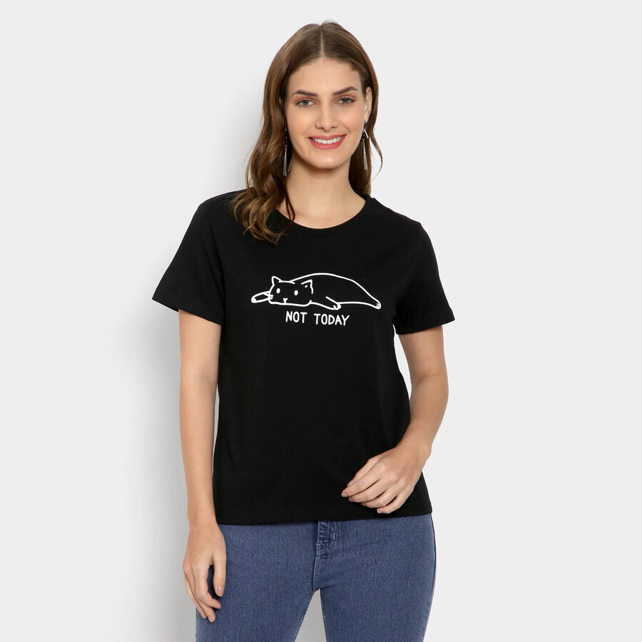 Round Neck T-Shirt, Black, large image number null