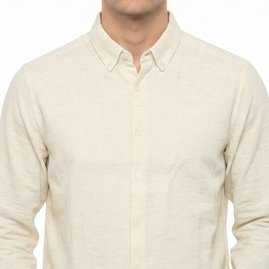 Men's White Regular Fit Casual Shirt, ऑफ व्हाइट, large