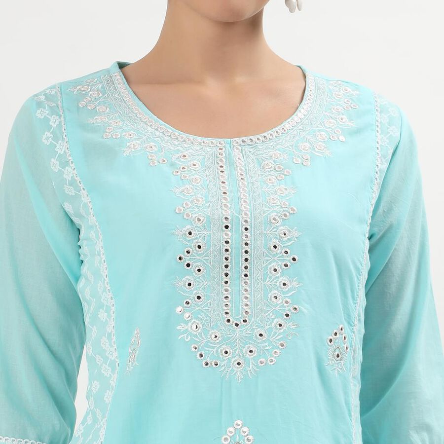 Women's Light Aqua Blue Cotton Embroidered Ethnic Set, Light Blue, large image number null