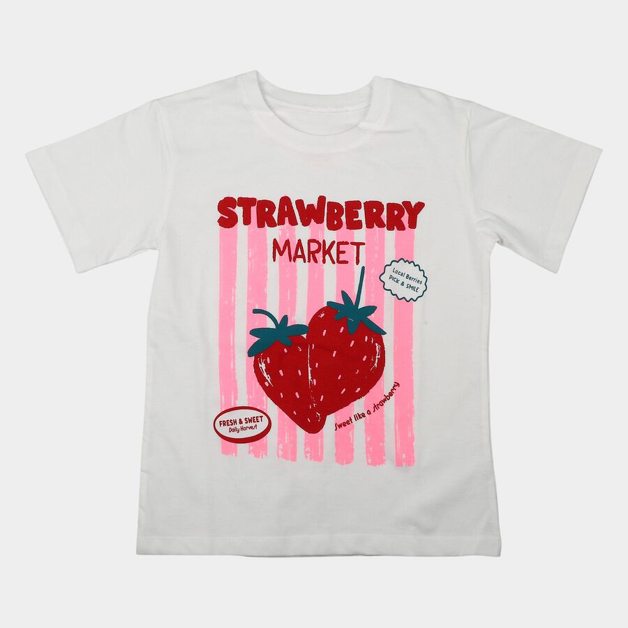 Girls White Crew Neck Regular T-Shirt, White, large