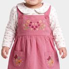 Girls' Purple Floral Embroidered Fit and Flare Frock, Purple, small