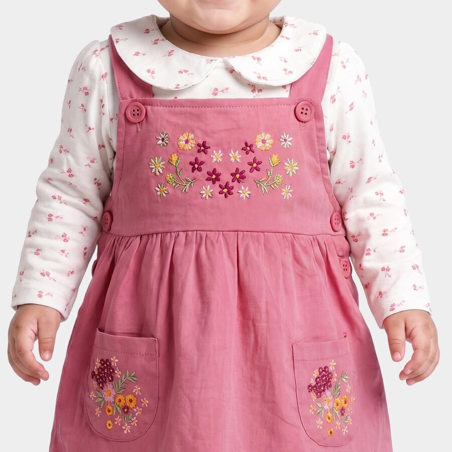 Girls' Purple Floral Embroidered Fit and Flare Frock, Purple, large
