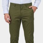 Men's Olive Green Slim Fit Chino Trousers, Olive, small