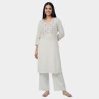 Women's White Round Neck Floral Printed Kurta, Off White, small