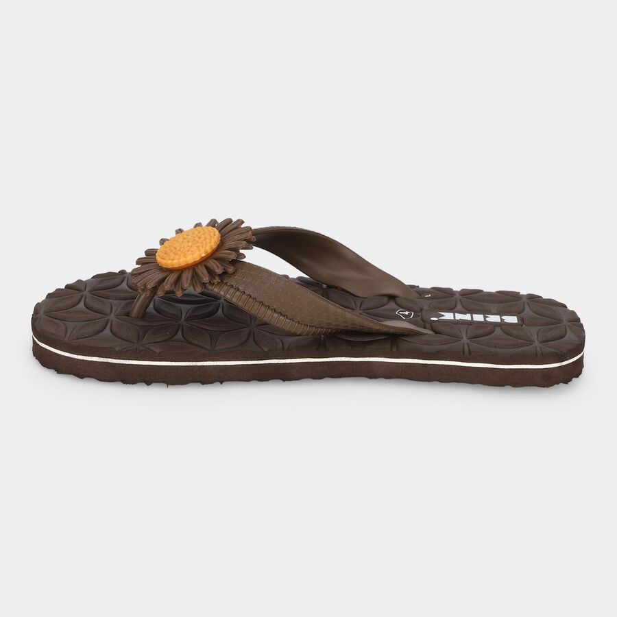 Women's Brown Floral Toe-Post Flip-Flops, भूरा, large