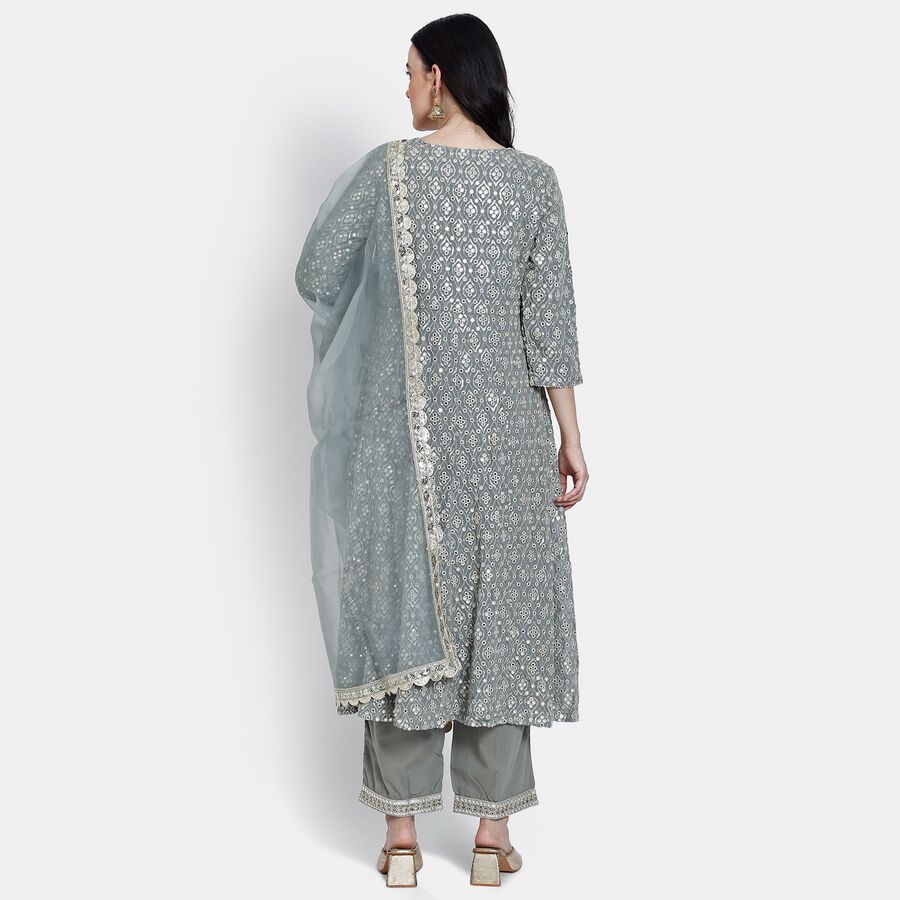 Ladies' Kurta Pyjama Set with Dupatta, हल्का ग्रे, large image number null