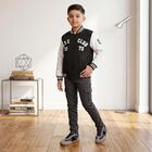 Boys Black Varsity Jacket, Black, small