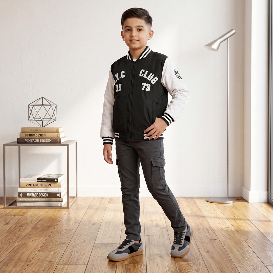 Boys Black Varsity Jacket, Black, large