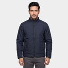 Men's Navy Blue Stand Collar Windbreaker Jacket, Navy Blue, small