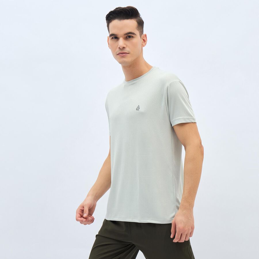 Men's Light Grey Round Neck Athleisure T-Shirt, हल्का ग्रे, large image number null