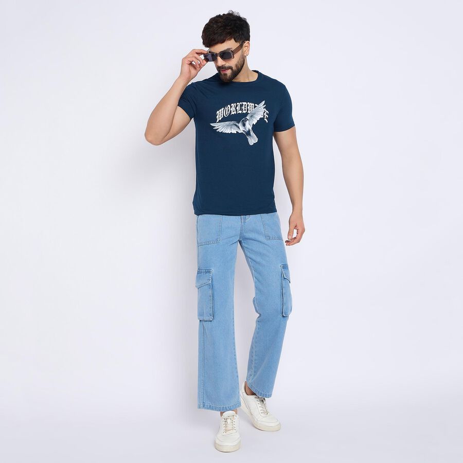 Men's Round Neck Half Sleeves T-Shirt , Dark Blue, large image number null
