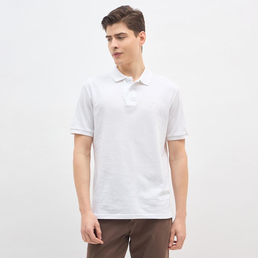 Men's White Cotton Polo Collar Classic T-Shirt, White, large