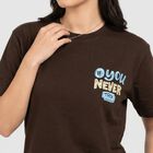 Ladies Brown Cotton Round Neck Regular T-Shirt, भूरा, small