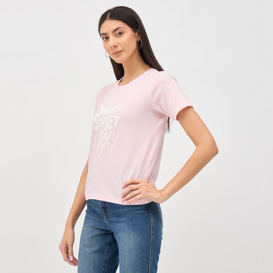 Women's Light Pink Round Neck T-Shirt, Light Pink, large image number null