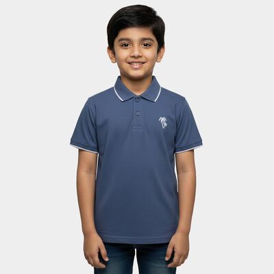 Boys' Teal Blue Polo Collar Preppy T-Shirt