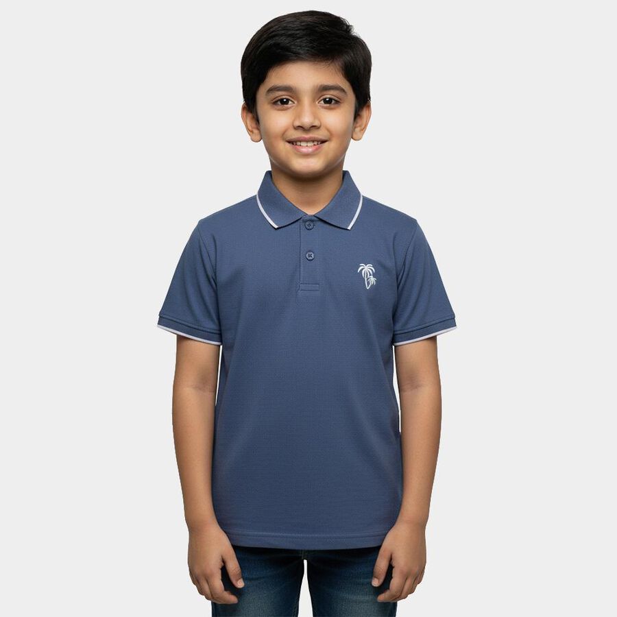 Boys' Teal Blue Polo Collar Preppy T-Shirt, Teal Blue, large