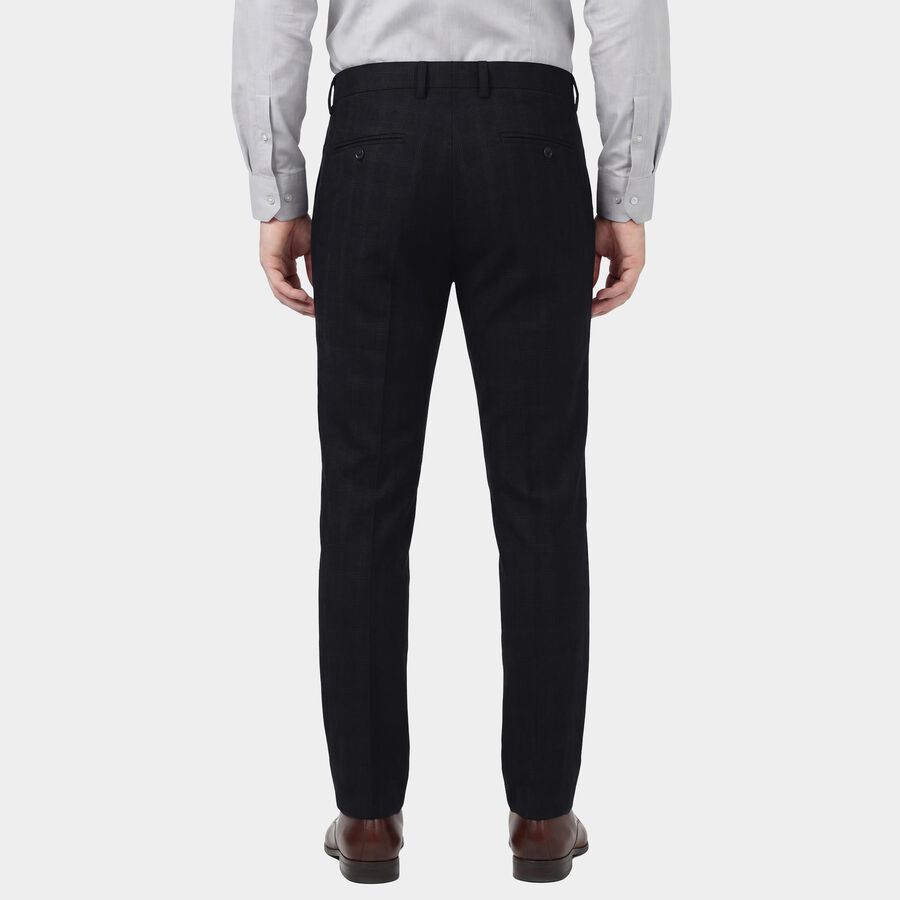 Men's Navy Blue Slim Fit Flat-Front Casual Trousers, Navy Blue, large