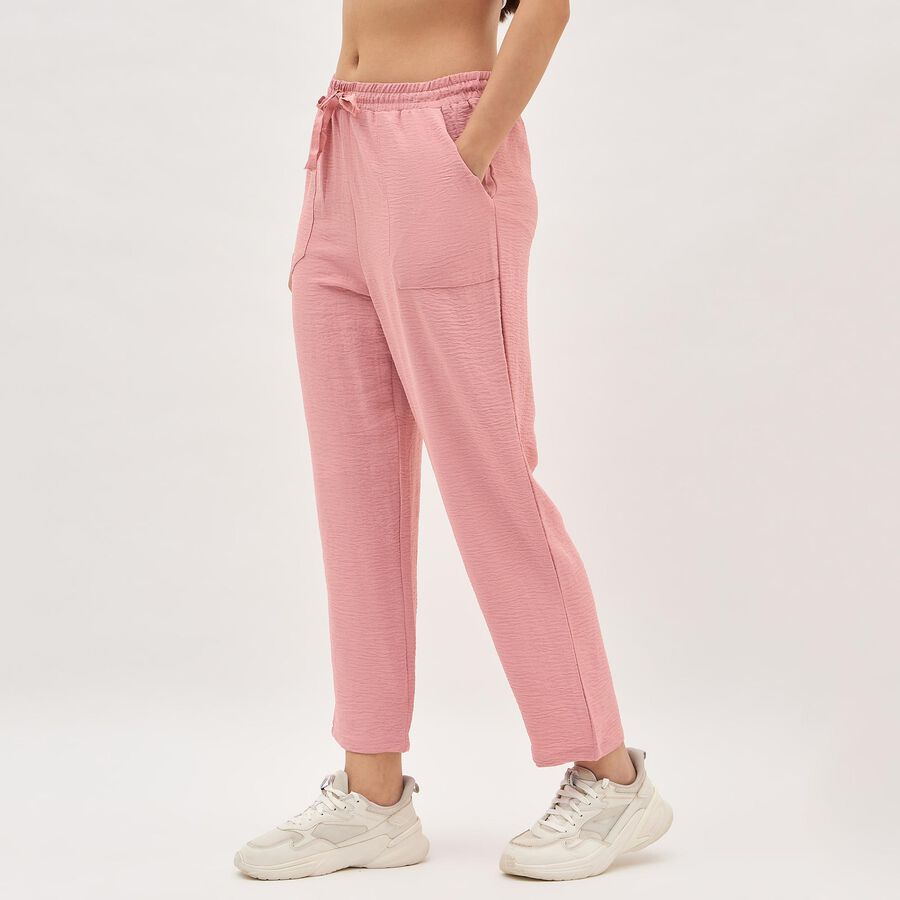 Women's Dusty Rose Relaxed Fit Textured Track Pants, गुलाबी, large image number null