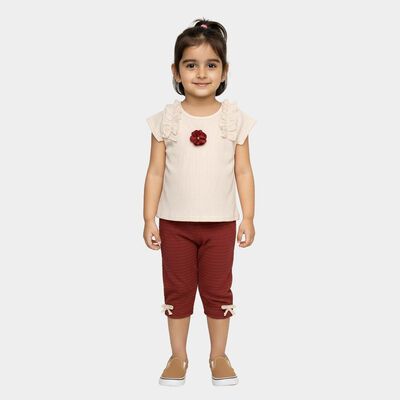 Girls Cream Ruffle Top and Maroon Capri Set