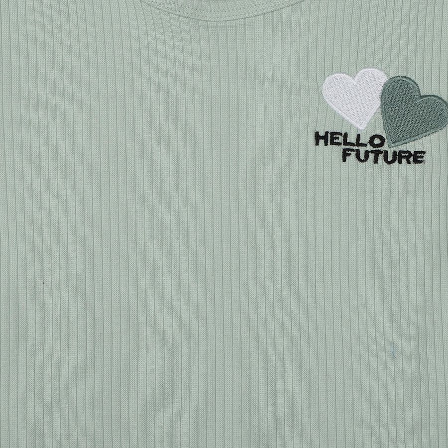 Girls' Green Round Neck Casual T-Shirt, Light Green, large