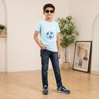 Boys Light Blue Round Neck Graphic Print Regular T-Shirt, हल्का नीला, small