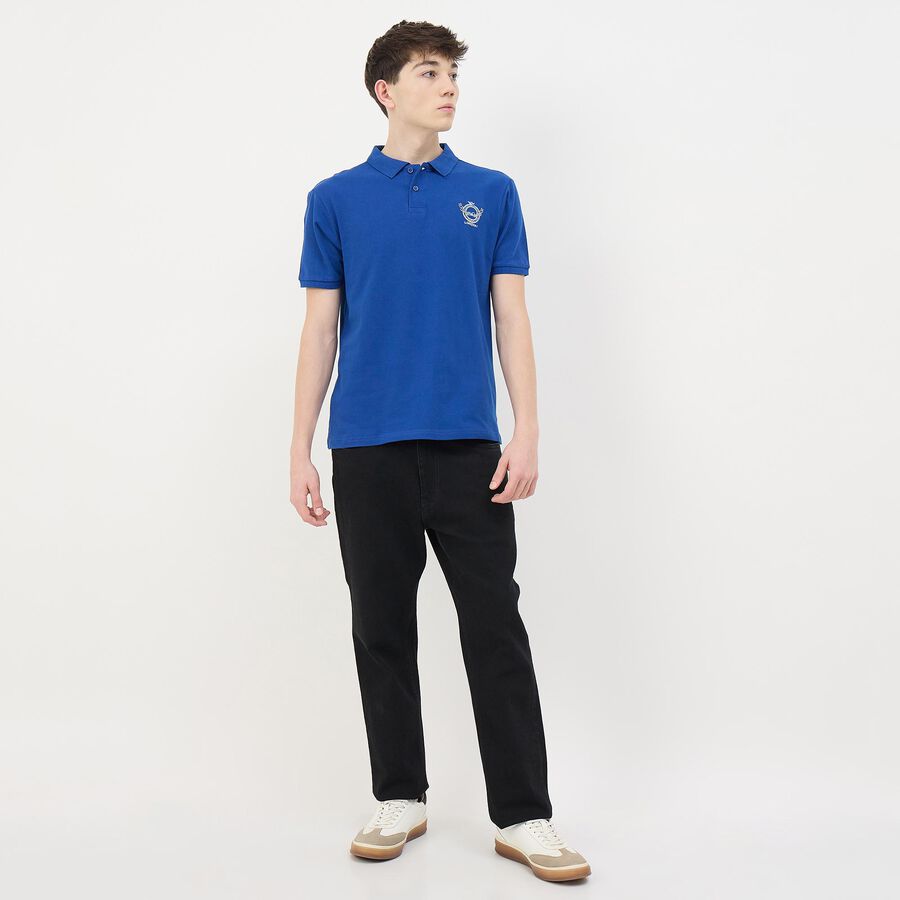 Men's Dark Blue Cotton Polo Neck Classic T-Shirt, Dark Blue, large