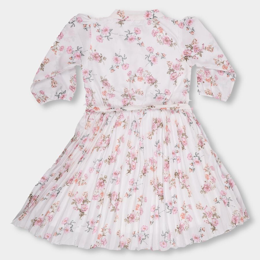 Girls' Soft White Puff Sleeve Floral Dress, White, large image number null