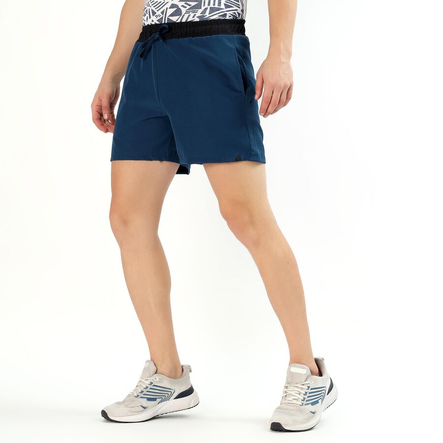 Men's Deep Navy Blue Regular Fit Elastic Waist Bermuda Shorts, Teal Blue, large