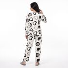 Women's White Heart Printed Relaxed Fit Pyjama Set , सफ़ेद, small