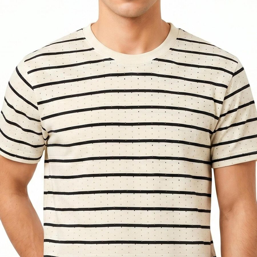 Men's Off White Round Neck Regular T-Shirt, Off White, large