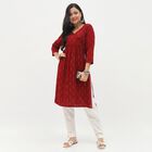 Women's Deep Maroon Wrap Neck Printed Kurta, Maroon, small