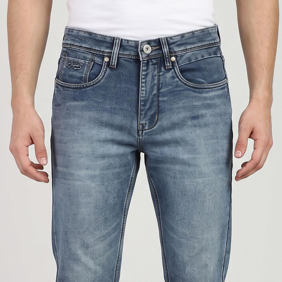 Men's Light Blue Slim Fit Washed Jeans, हल्का नीला, large