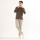Men's Muted Olive Green Crew Neck Casual Sweatshirt, Khaki, small image number null