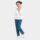 Girls' White Round Neck Regular Top, सफ़ेद, small