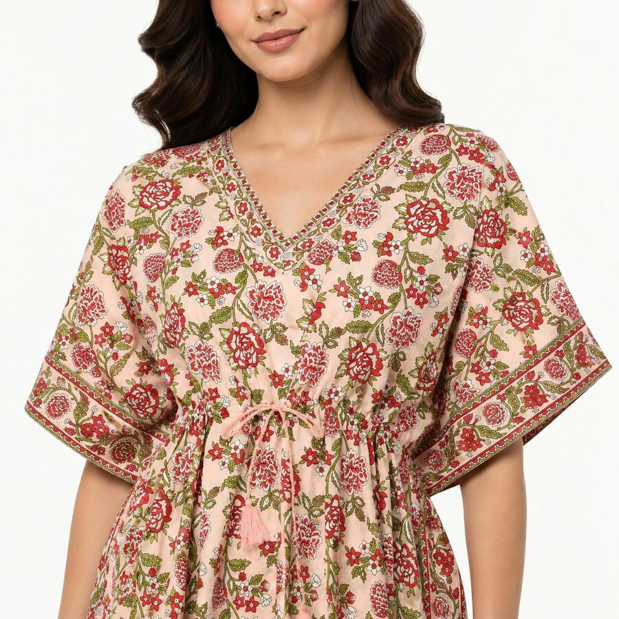 Women's Light Pink V-Neck Kaftan Nighty, Light Pink, large