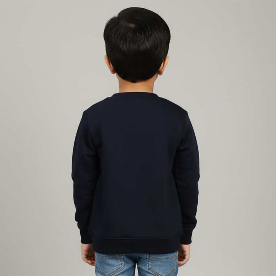 Boys Navy Blue Crew Neck Graphic Pullover, नेवी ब्लू, large image number null