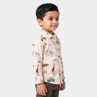 Boys Off White Cotton Collared Regular Fit Shirt, Off White, small