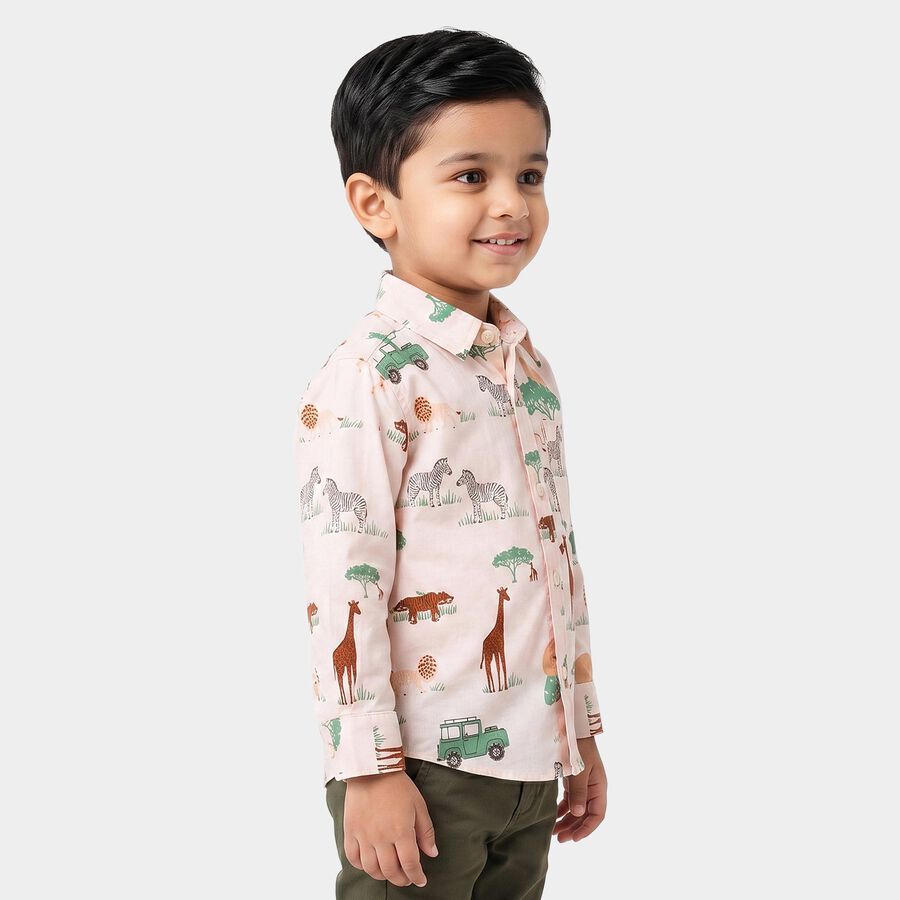 Boys Off White Cotton Collared Regular Fit Shirt, Off White, large