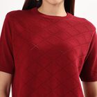 Women's Wine Red Crew Neck Casual Top, वाइन, small