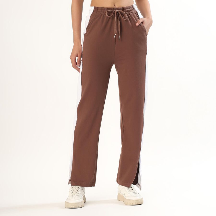 Women's Warm Mocha Brown Side-Striped Relaxed Fit Track Pants, Brown, large image number null