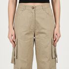 Women's Beige Straight Fit Cargo Trousers, Beige, small