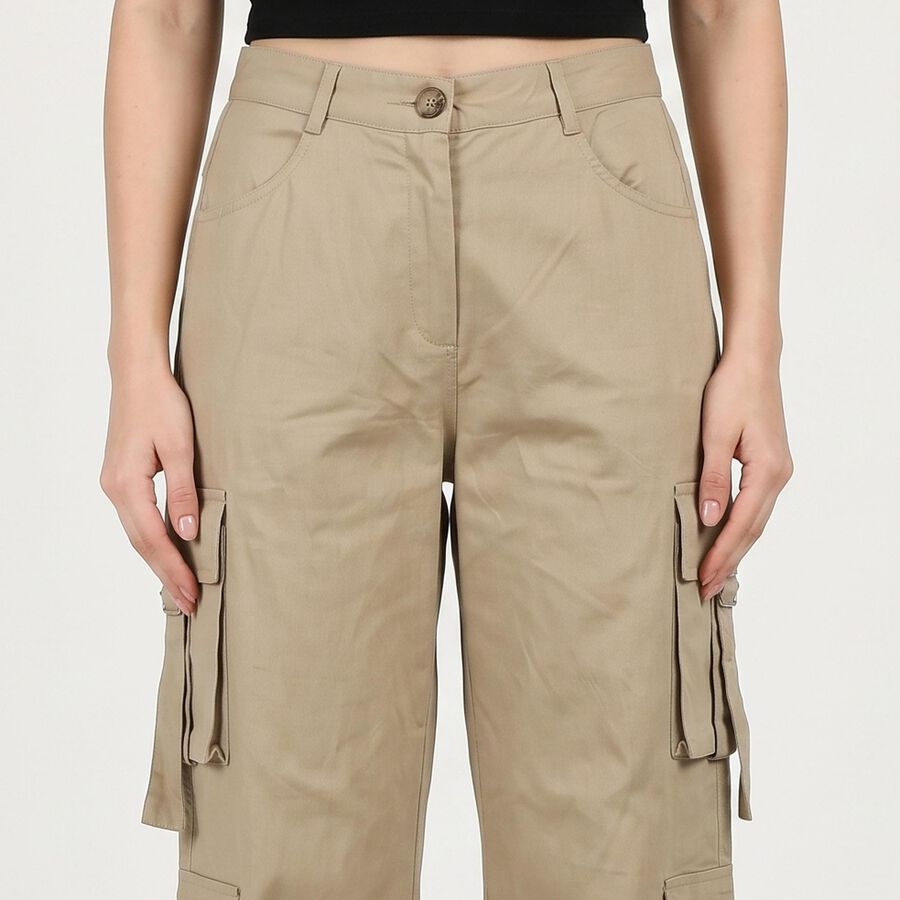Women's Beige Straight Fit Cargo Trousers, Beige, large