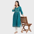 Women's Light Blue Round Neck Printed Flared Kurta, Light Blue, small